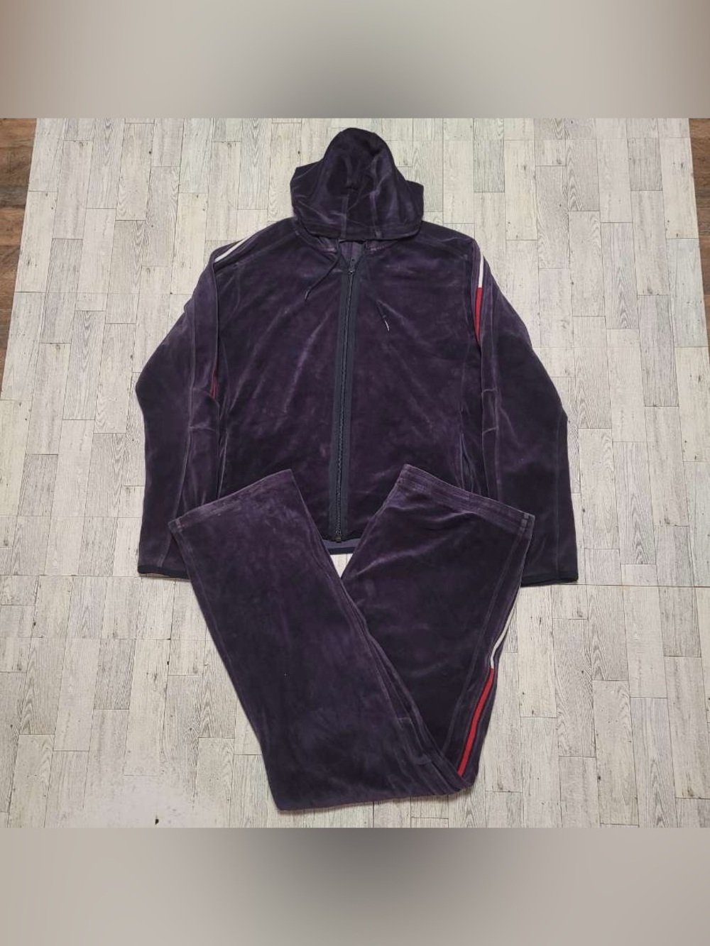 Women’s Y2K Tommy Hilfiger Purple Velour Athletic Tracksuit Set Size XL Vintage
